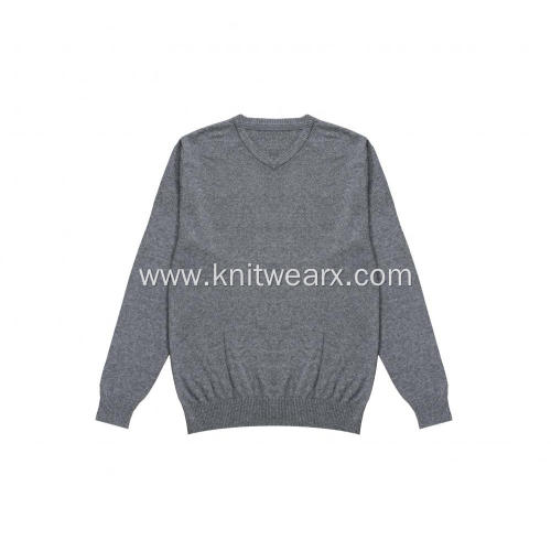 Men's Classic Knitted 100% Cotton Sweater V-neck Pullover